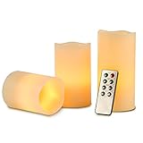 Kohree Real Wax Flameless Candles Battery Operated Led Candles Lights Remote Control Candles with Timer (Pack of 3)