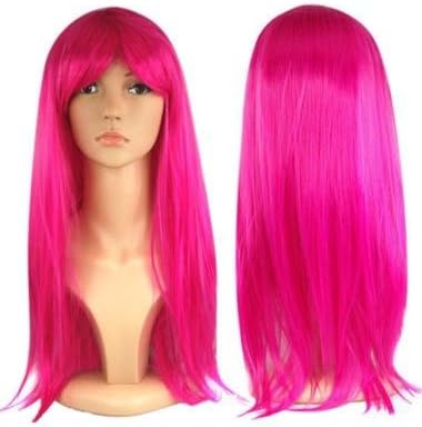 WOMEN'S LADIES LONG STRAIGHT WIG FANCY DRESS COSPLAY WIGS POP PARTY COSTUME (Hot Pink), 13 to 99 Years - Image 3