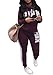 Adogirl Women's Letter Print 2 Piece Sweatsuit Cowlneck Sweatshirt Skinny Pants