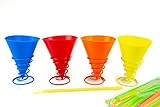 KOVOT Silicone Snow Cone Cups Set | Includes (4) Multi-color Cups (4) Metal Cup Holders and (24) Plastic Straws