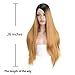 MISSWIG Lace Front Ombre Blonde Synthetic Glueless Wig for Black Women Soft Dark Roots Long Straight Side Part Replacement Hair Wigs Heat Resistant Fiber
