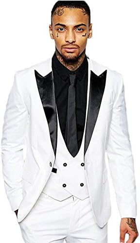 Yanlu Men's Slim Fit 3 Piece Black Lapel Dress Suits Prom Wedding Suit Set