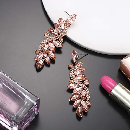 NLCAC Women's Wedding Earrings for Brides Dangling Rhinestone Crystal Chandelier Earring Drop Bridesmaids (rose gold earrings)