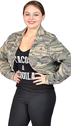 Women's Camo Studded Cropped Bolero Jacket Cotton Stretch