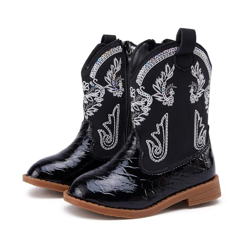 BMCiTYBM Toddler Cowgirl Cowboy Boots Boys Girls Western Round Toe Riding Mid Calf Booties for All Seasons Black Size 10 Toddler by BMCiTYBM - Used condition - US$13.13