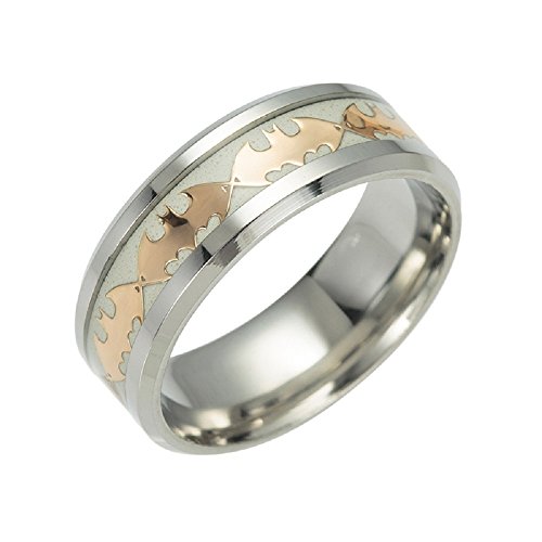 Glow in the Dark Gold Batman 316L Titanium Stainless steel Silver Ring Band