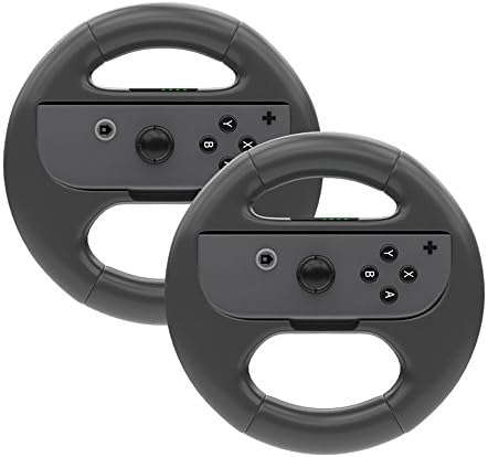 [New Design] Nintendo Switch Joy-Con Steering Wheel Grip Controller - 2 Pack Wear-resistant Joy con Handle Grips Accessory Kit Black EC007B