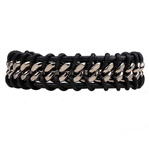 Winter's Secret Handmade Braided Alloy Black Leather Men's Wrap Bracelet Personality Fashion Jewelry