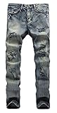 NITAGUT Men's Ripped Slim Fit Tapered Leg Jeans Grey Blue-US 36