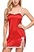 Avidlove Women Sexy Lingerie Satin Chemise Lace Babydoll Side Slit Strap Sleepwear Red XX-Large