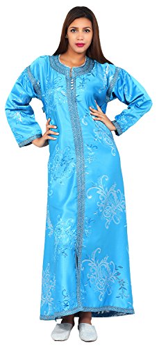 Moroccan Caftan Women Handmade Embroidery SMALL to LARGE Complimentary Belt Blue