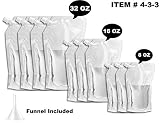 Flask Set for Cruises and Travel - WYNK Concealable And Reusable Rum Runner Alcohol Juice Travel Plastic Liquor Bags For Sneak Drink - 4 x 32oz + 3 x 16oz + 3 x 8oz + 1 funnel (433 FlaskKit)