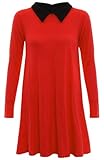 Forever Womens Plus Size Long Sleeves Collar Plain Tartan Check Swing Dress