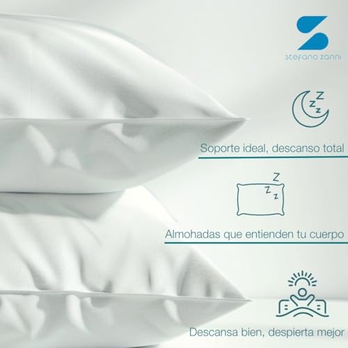 STEFANO ZANNI Almohada 4 Pack Microfibra + Fundas de Regalo – Densidad Media para Mejor Soporte, Descanso de Calidad, Tela Fresca, Suave e Hipoalergénica, Estilo Hotelero. King Size