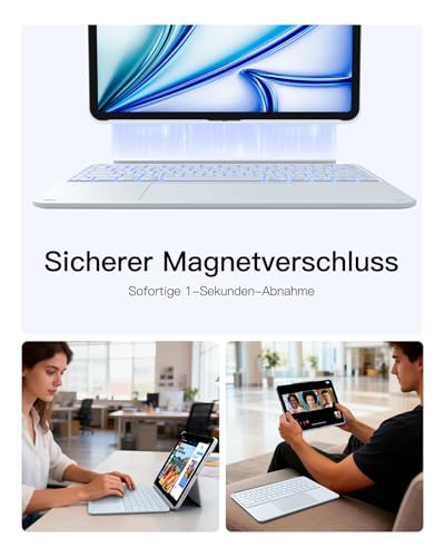Inateck AceTouch Keyboard Case for iPad Air 13 Inch (2026/2025/2024, M4/M3/M2), Keyboard for iPad Pro 12.9 Inches, 6 Inch Large Trackpad, Removable, QWERTZ, 7 Colours Backlit, with Pen Holder, AceTouch