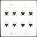 RiteAV 8 Port Flat Dual 2 Gang Ethernet Cat5e RJ45 Network Wall Plate - White