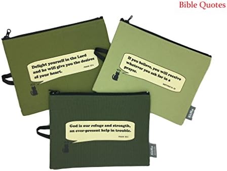 KitMo - unique design - Cotton Canvas Cosmetic Makeup Pouch/ Pencil Case/ Multi-purpose Organizer - for School/ Airplane/ Personal Items Storage/ Gift (set of 3 pcs) (Green)
