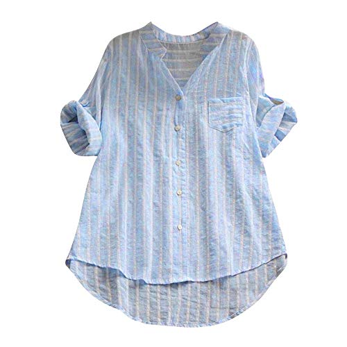 Lloopyting Three-Point Sleeve Casual Shirt Women's Loose Button Short Shirt Dress Cotton T-Shirt Shirt Blue