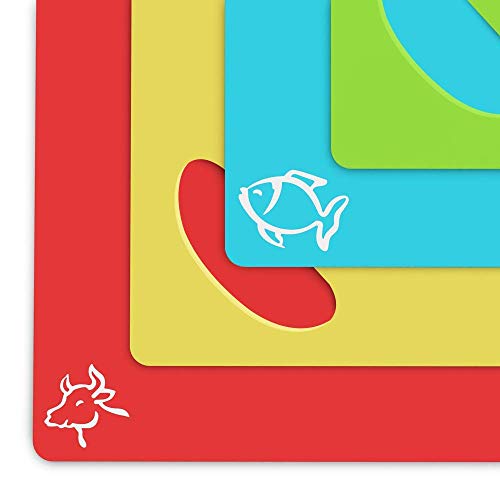 Cooler Kitchen Dishwasher Safe Extra Thick Flexible Plastic Cutting Board Mats with Holes for Hanging and Food Icons & EZ-Grip Waffle Back, (Set of 4) - Thumbnail 7