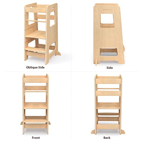 WOOD CITY Kitchen Step Stool for Kids and Toddlers with Safety Rail