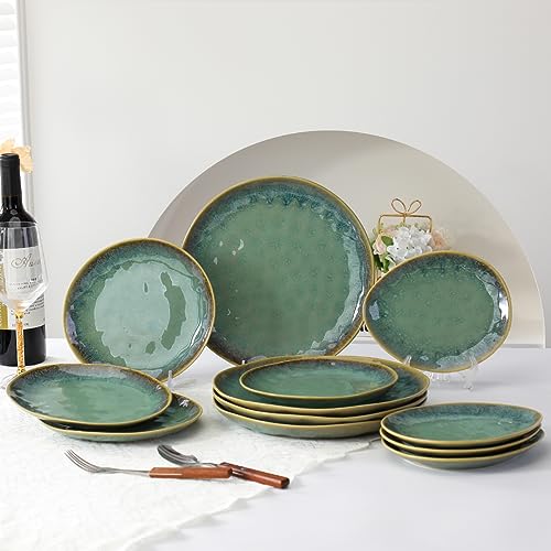 Set of 4 Appetizer and Sauce Plates for 4, Cake Dinnerware Set, Dinner Service, Modern Green Design