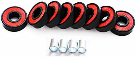 Abec-7 Skateboard Bearings w/ Heavy Duty Metal and Supper Titanium Skateboard bearings (black / red)