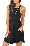Sysea Women's Sleeveless Racerback Loose Plain Casual Mini Dresses with Pockets