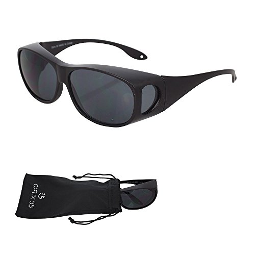 Wrap Around Sunglasses, UV Protection to Wear as Fit Over Glasses - Unisex Matte Black with Smoked Lenses - Polarized Lenses - by Optix 55