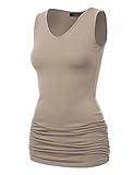 MBJ WT1101 Womens Basic Extra Long Tunic Tank Top with Side Shirring L TAUPE