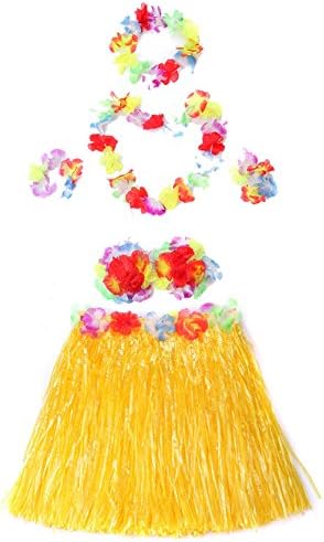 Children's Costumes Six Pieces Double Layer Hawaiian Hula Dance Grass Skirt For Children (yellow)