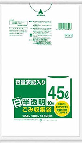 サニパック HT41容量表記入り白半透明ゴミ袋 45L 10枚の商品画像