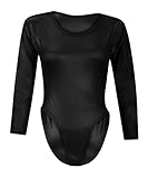 Forever Women's Plain Long Sleeves Wetlook Bodysuit Leotard Top