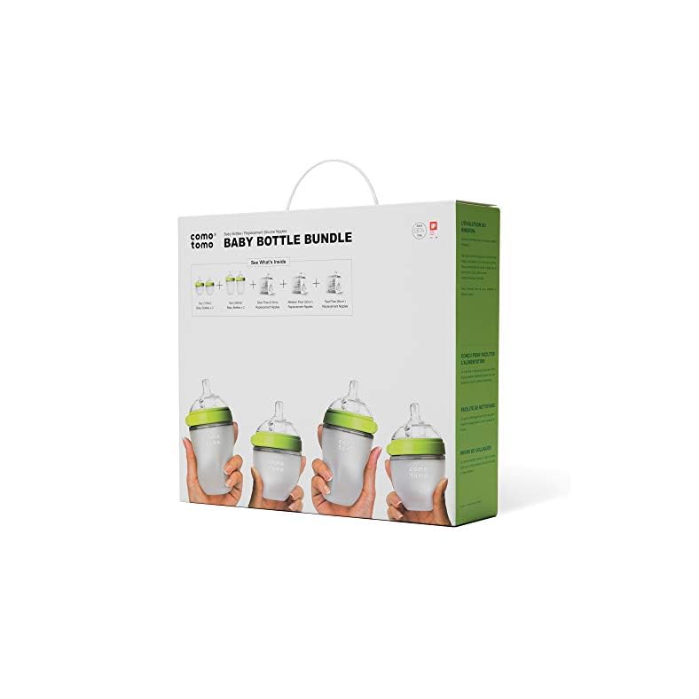 Comotomo Baby Bottle Bundle, Green, (7 Piece Set)