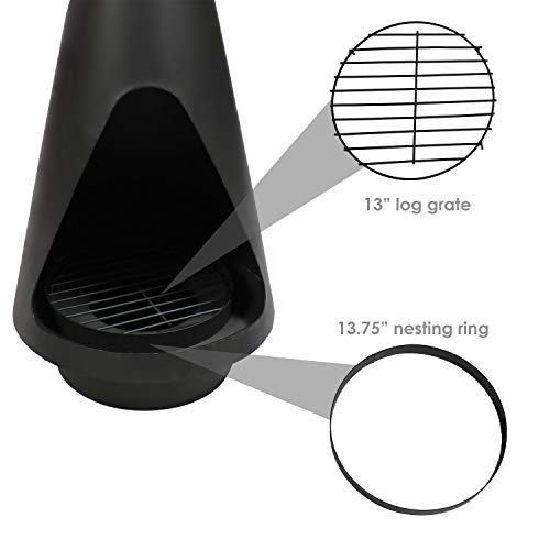Sunnydaze Outdoor Wood Burning Steel Chiminea Fire Pit - Heavy Duty Black Metal Firepit with Log Poker, Grate and Rain Cap - Backyard Patio Fireplace - 56 Inch