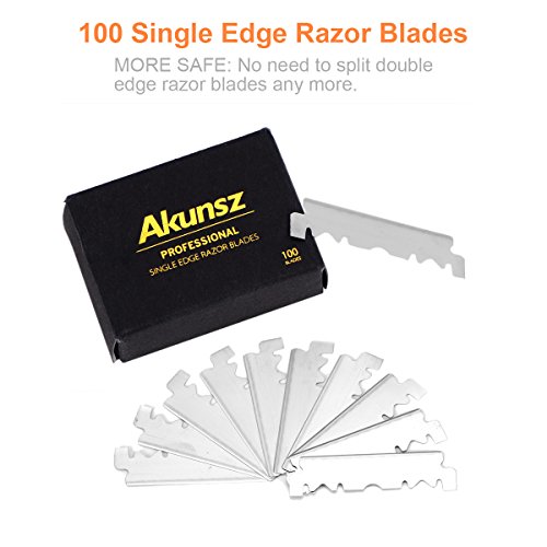 Straight Edge Razor AKUNSZ Professional Black Barber Razor with 100 Single Edge Razor Blades and Barber Straight Razor Case - Rosewood Handle - Thumbnail 2