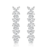 Incaton Four Leaf Clover Round Crystal Extended Wedding Earrings for Women, Silver