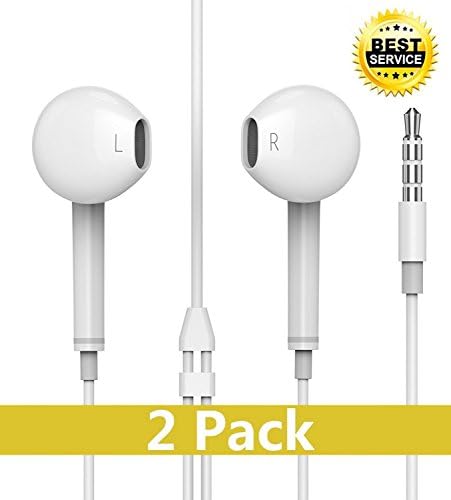 Earbuds,Muenin iPhone Stereo Earphones with Microphone Headphones with Mic and Remote Control for Apple iPhone 6s 6 Plus 5s 5 5c 4s 4 SE Android Smartphone Devices (2 Pairs-White)