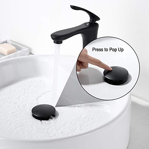 GORDEE Bathroom Faucet Vessel Sink Lavatory Vanity Pop Up Sink Plumbing Stopper without Overflow, Fit for US Standard Drain Hole (1.57-1.9 inches), Brushed Chrome Matte Black