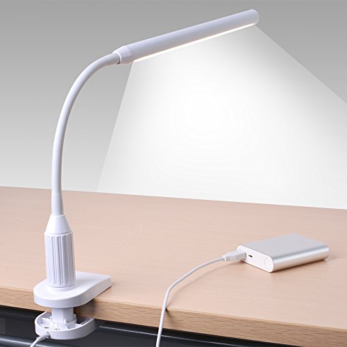24 LED Clip on Light, Sunix Dimmable Reading Lamp, Flexible Arm, eye-friendly Clip on Bed Light with 2 Meter 5V/1A USB Cable for Kids Children Adults