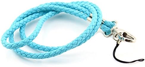 Handmade Braided Lanyards PU Leather Necklace Premium Quality Neck Lanyards keychain For Camera &amp; Cell Phone&amp; ID Badge Holder (Light Blue)