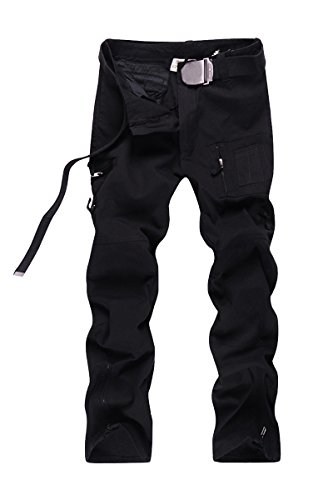 EKLENTSON Men's Work Pants Cargo Cotton Tactical Combat Multi-Pocketed Pants Straight-Leg Black