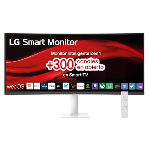 34U601SA-W, Smart Monitor, 34", Pantalla WQHD, 3440x1440, Panel VA, (21:9), webOS24, 300 nits, Mando Incluido, Inclinación, Blanco