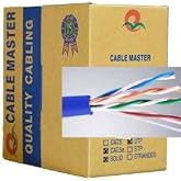 Vaster 200 Ft Cat5e Bulk Bare Copper Ethernet Cable, UTP, Solid, Riser Rated (CM), 350MHz, 24AWG Blue