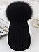 LITHER Winter Knit Hat Real Fox Fur Pom Pom Womens Girls Knit Beanie Hat Black