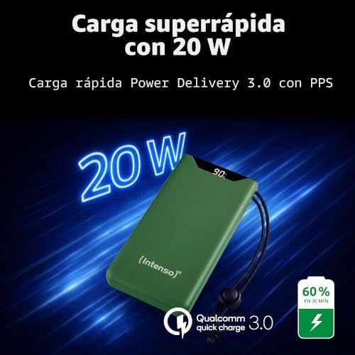 Powerbank F10000 - Bateria Externa com PD (20 W) e QC (18 W), Conector USB-C e USB-A, 10000 mAh, Cor Verde