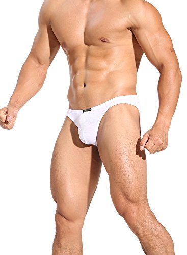 Ouber Men's Bodybuilding Posing Trunks Bikini Briefs Comfort Pouch Underwear (White,S)