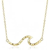 Aloha Jewelry Co. 925 Sterling Silver Single Ocean Wave Necklace Pendant with 16"+2" Adjustable Link Chain, Nickel Free Hypoallergenic for Sensitive Skin, Opal Cubic Zirconia Hammered, with Gift Box