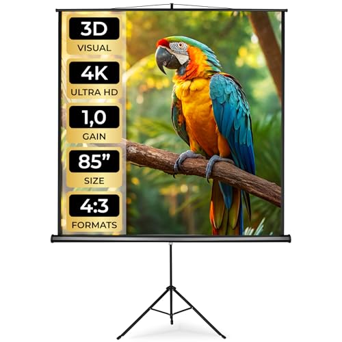 tectake® Projektor Leinwand Beamer, Projektionsleinwand HDTV tauglich, Beamerleinwand, Mobile Leinwand mit Ständer, LCD optimiert für HD und 3D, Gain