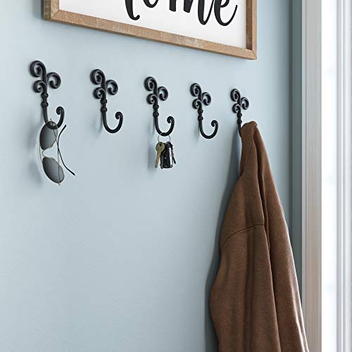 Franklin Brass Curlique Hook Wall Hooks 5Pack, Flat Black, CURL5PKFB