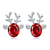 Crystal Gemstone Earrings Luxury Three Dimensional Christmas Reindeer Elk for Women Girls Fashion Jewelry Ear Studs Party Favors Accessories Decorations Decors Earrings (Red)